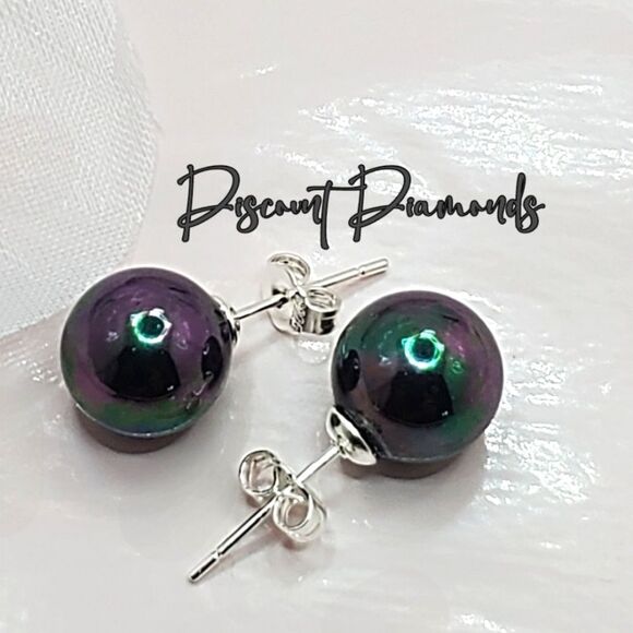 Black Rainbow 10mm  South Sea Shell Pearl Stud Earrings on 925 Sterling … - Picture 1 of 6